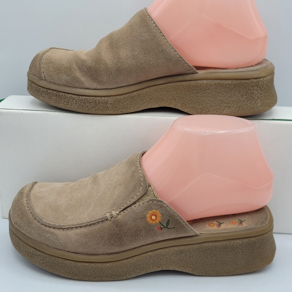 90s Y2k Leather Floral Embroidered 1" Platform 3" Heel Clogs Size 6.5